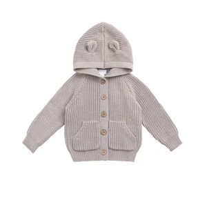 Jamie Kay Cozy Knit Kids Teddy Bear Hooded Cardigan - oatmeal